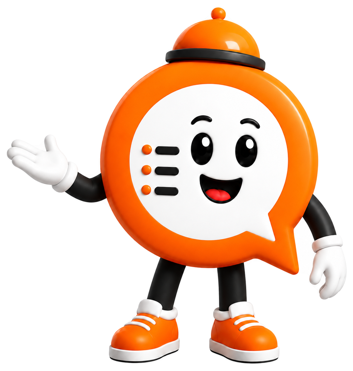 Mascote do QueMenu apresentando a plataforma